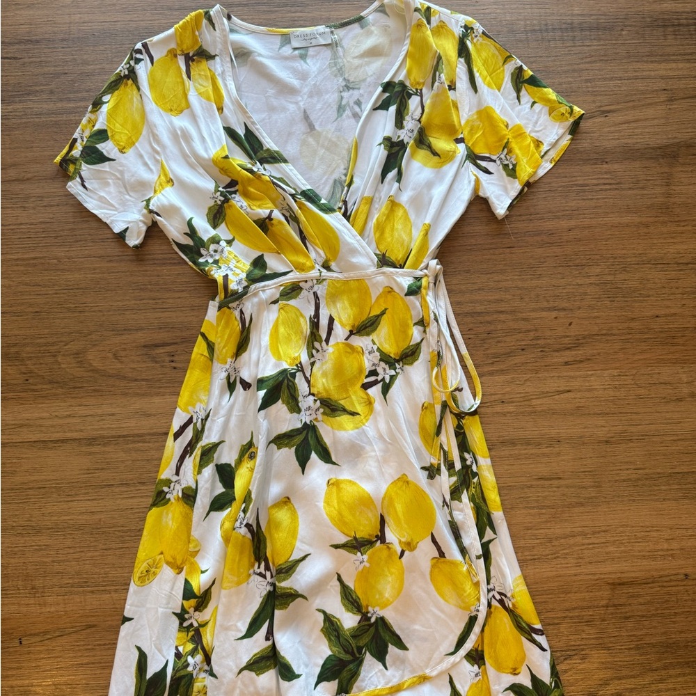 Lemon Print Wrap Dress